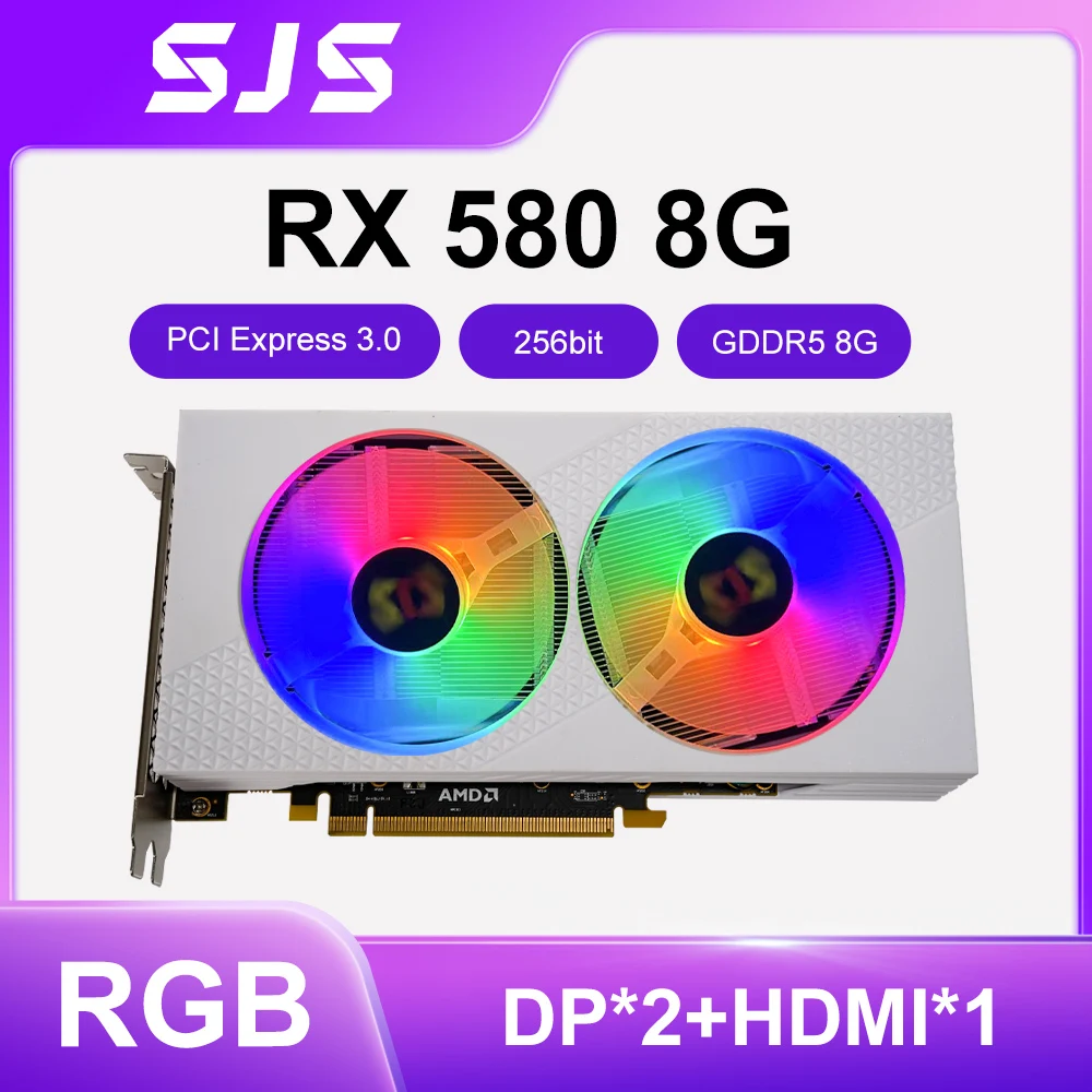 SEJISHI SJS RX580 8G Video Card GDDR5 Memory Gaming Graphics Card Desktop Computer RGB placa de video AMD Radeon RX 580 8GB GPU