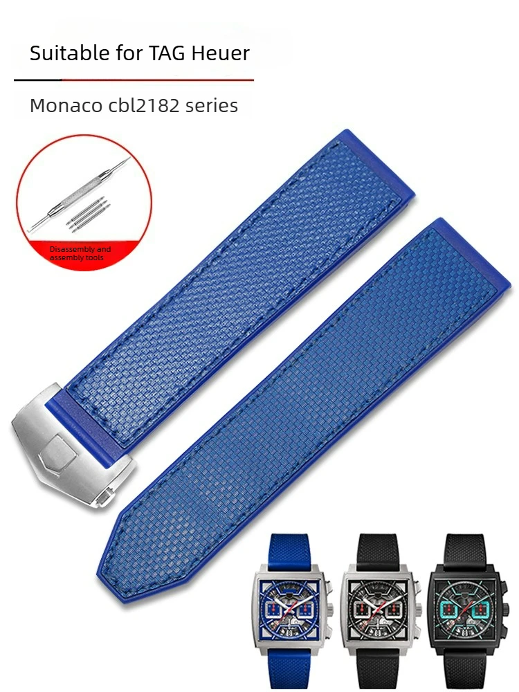 

Подходит для TAG Heuer Monaco Series CBL2182 2183 2184, черный/синий силиконовый ремешок для часов, 22 мм.