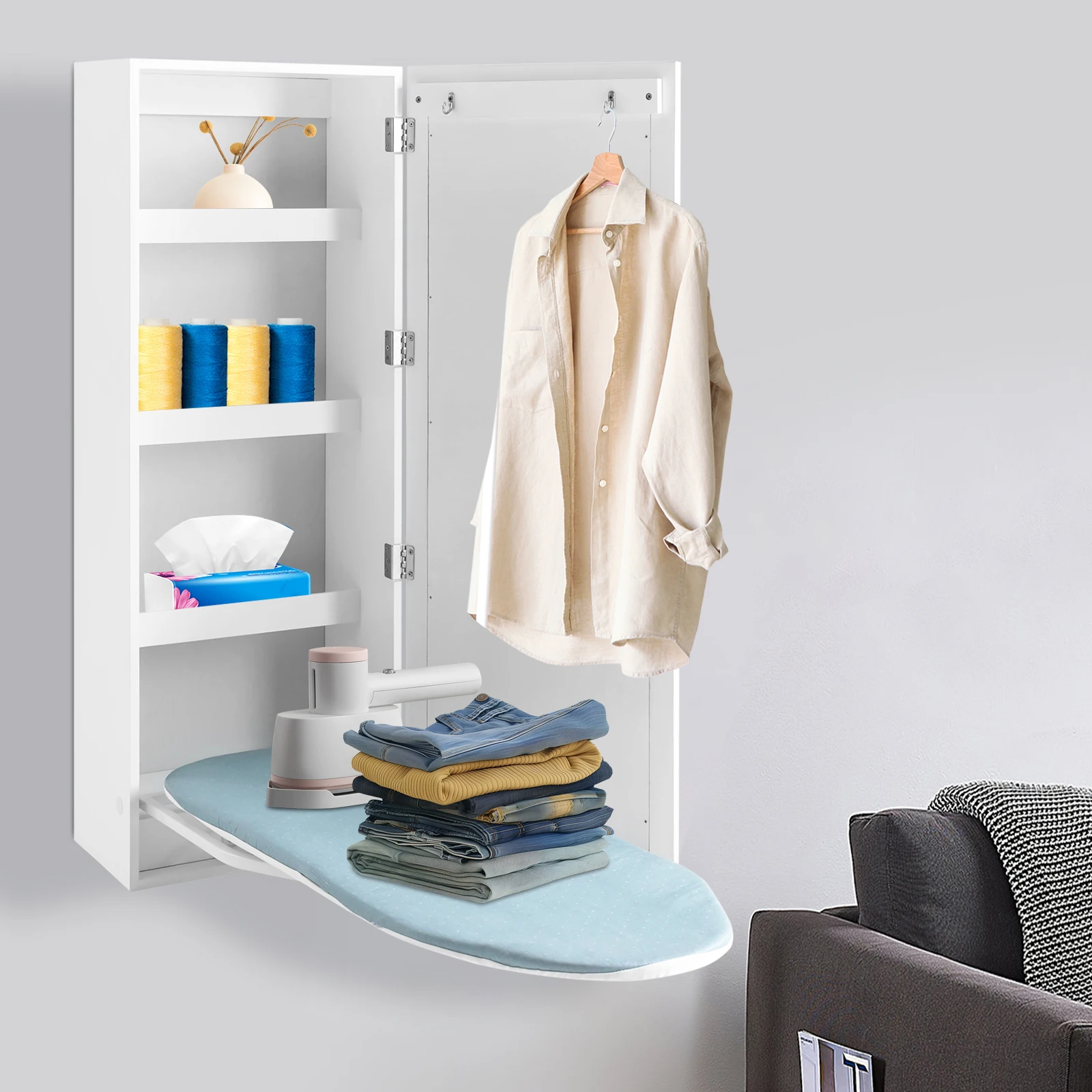 

Ironing Board Wall Mounted Folding Iron Board with Rotatable Design Space Saving Laundry Board for Bedroom Closet