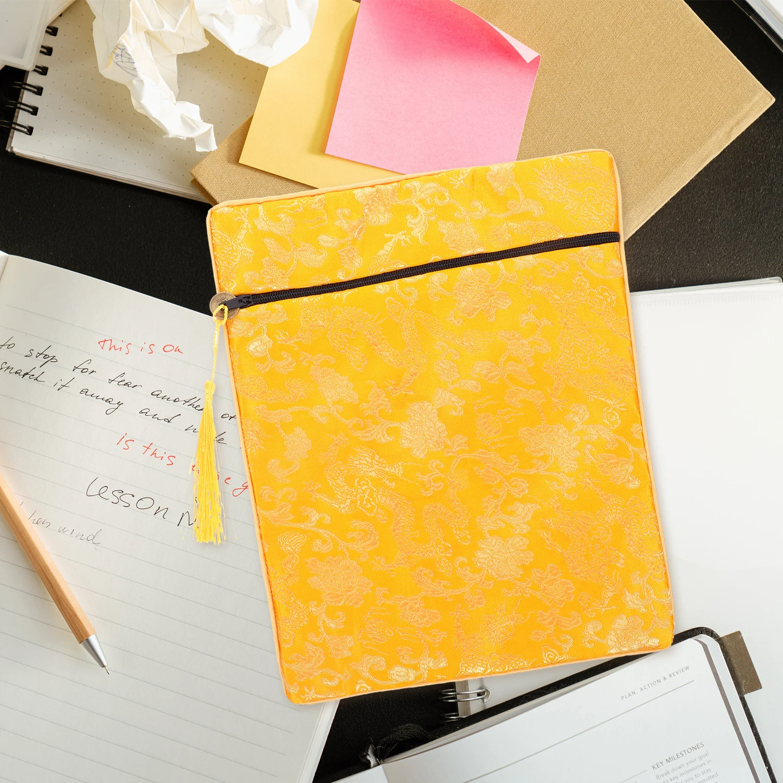 القماش الحريري البوذية زن الكتاب حقيبة الأصفر التنين نمط 20x25 سنتيمتر الكتاب المنظم الكتاب المقدس غطاء الناقل الحقيبة