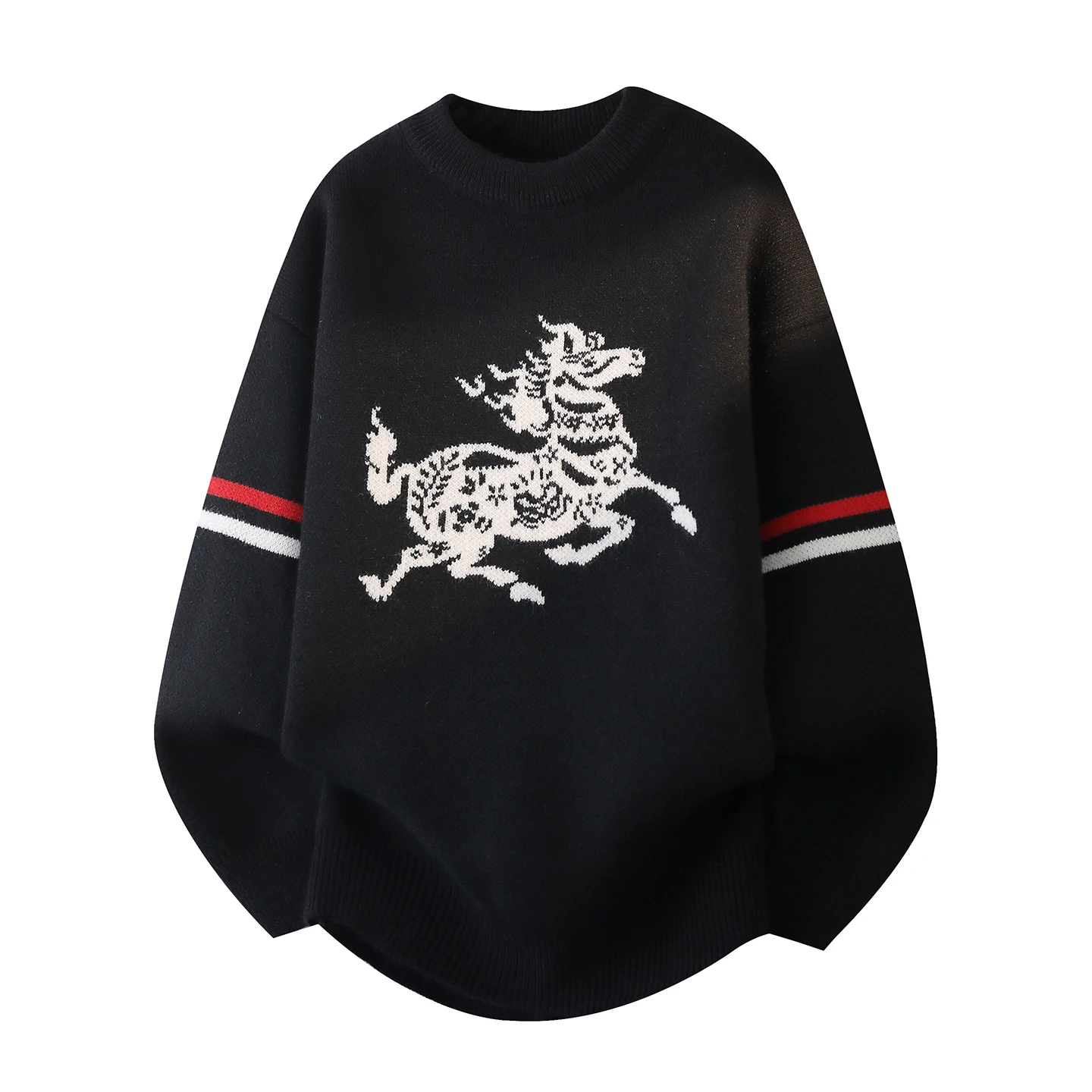 

Мужской утепленный вязаный свитер свободного кроя с круглым вырезом, с цветочной вышивкой, для осени и зимы, новинка