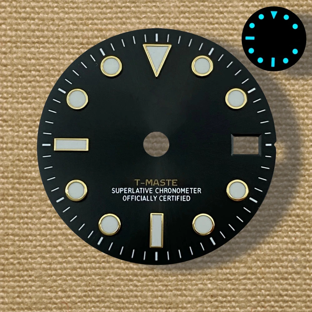 Hochwertiges 28,5 mm S-Logo-Meteorit-GMT-Zifferblatt, geeignet für NH34-Japanisches Uhrwerk, eisblaues, leuchtendes Uhrenmodifikationszubehör