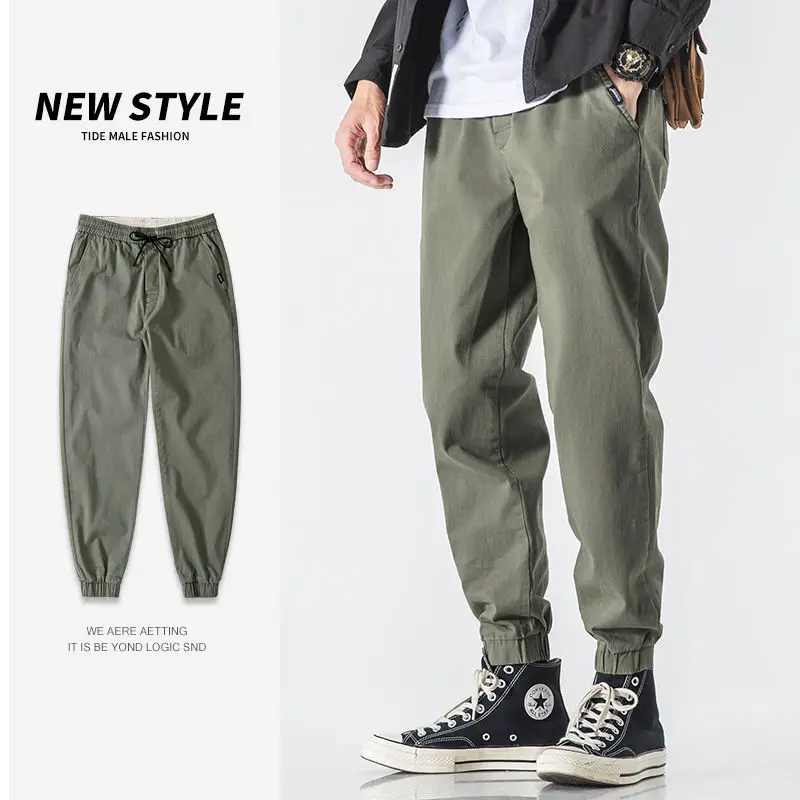 Casual Solid Color Hong Kong Breeze Pocket Cargo Pants Man New Classic Loose Street Corner Fashion All-match Male Trousers