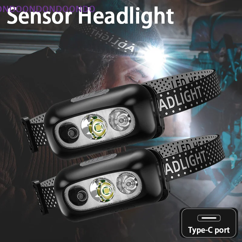 Strong Light Headlamp Portable LED Sensor Headlamp USB-C Rec