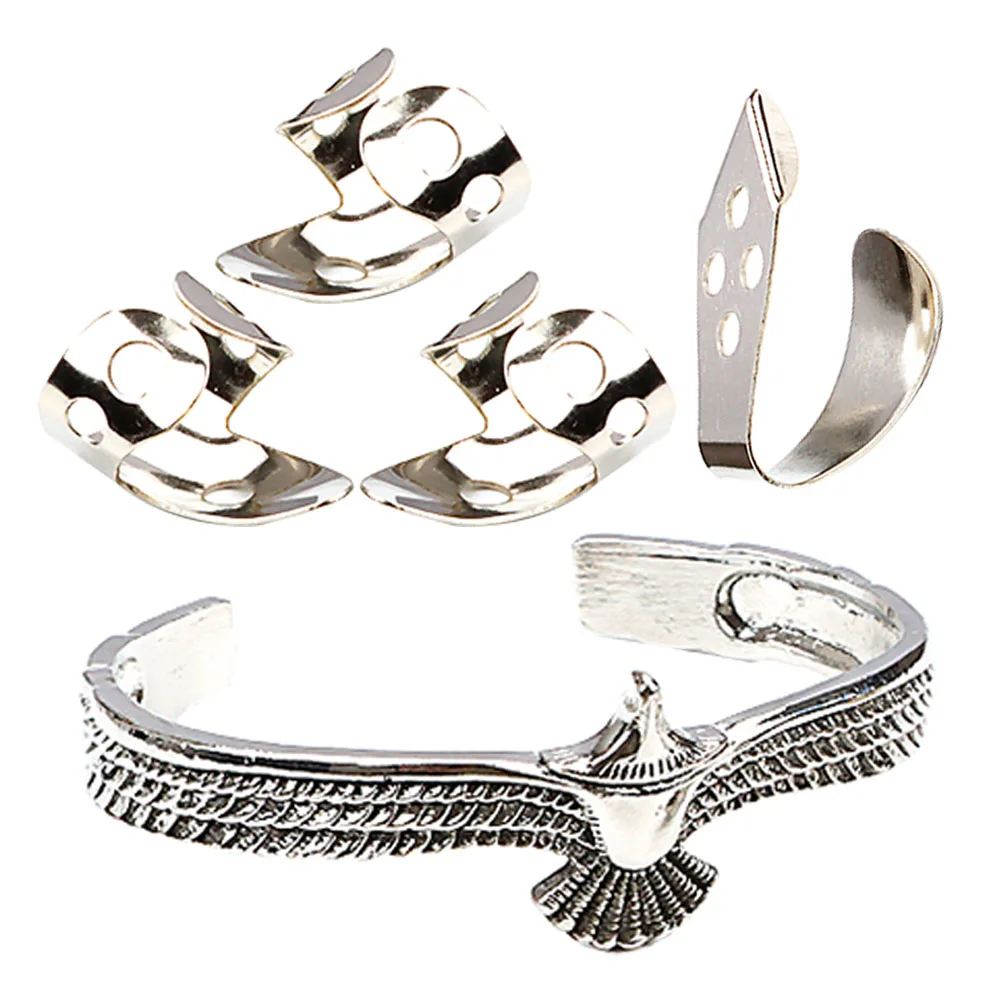 

Silver Bracelet Guitar Fingertip Protector Protectors for Thumb Pick Picks Metal Set
