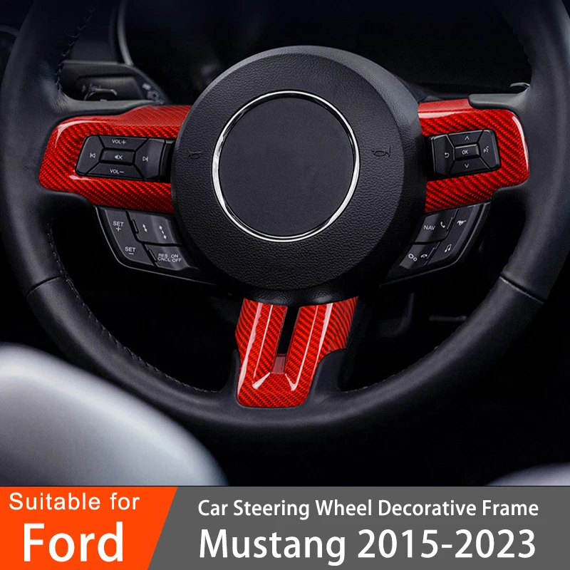 For Ford Mustang 2015 2016 2017 2018 2019 2020 2021 2022 2023 Carbon Fiber Car Steering Wheel Button Boxes Decorative Stickers