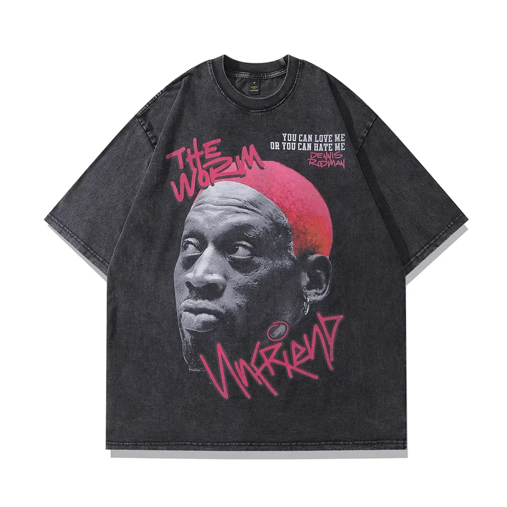 Vintage Loose Basketball Graphic Fashion Retro Washing Summer The Worm Dennis Rodman Oversized Tee t-shirt tops men harajuku