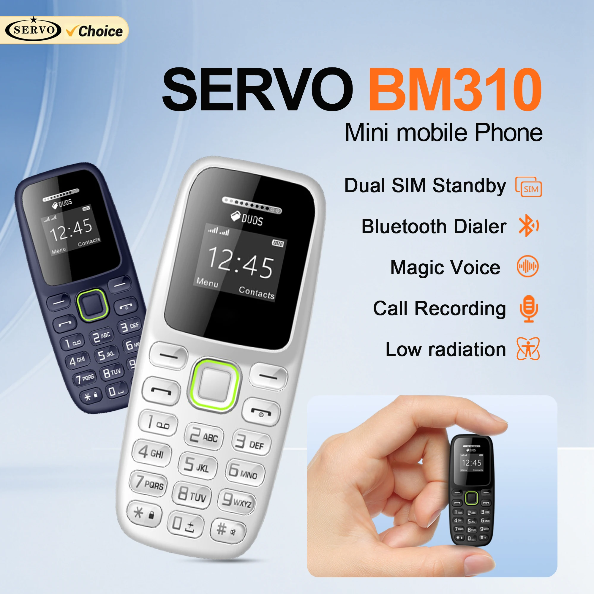 SERVO BM310 Mini Mobile Phone 2G GSM Call Recording Bluetooth Dial Blacklist MP3 Player Backup Small Cellphones Dual SIM Standby