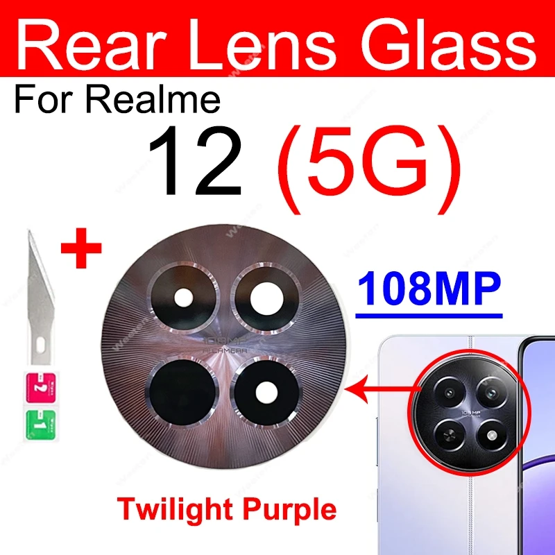 For Realme 12 12 Pro 12 Plus 12Pro+ Plus 5G Rear Main Camera Glass Primary Back Camera Lens Glass with Sticker Parts