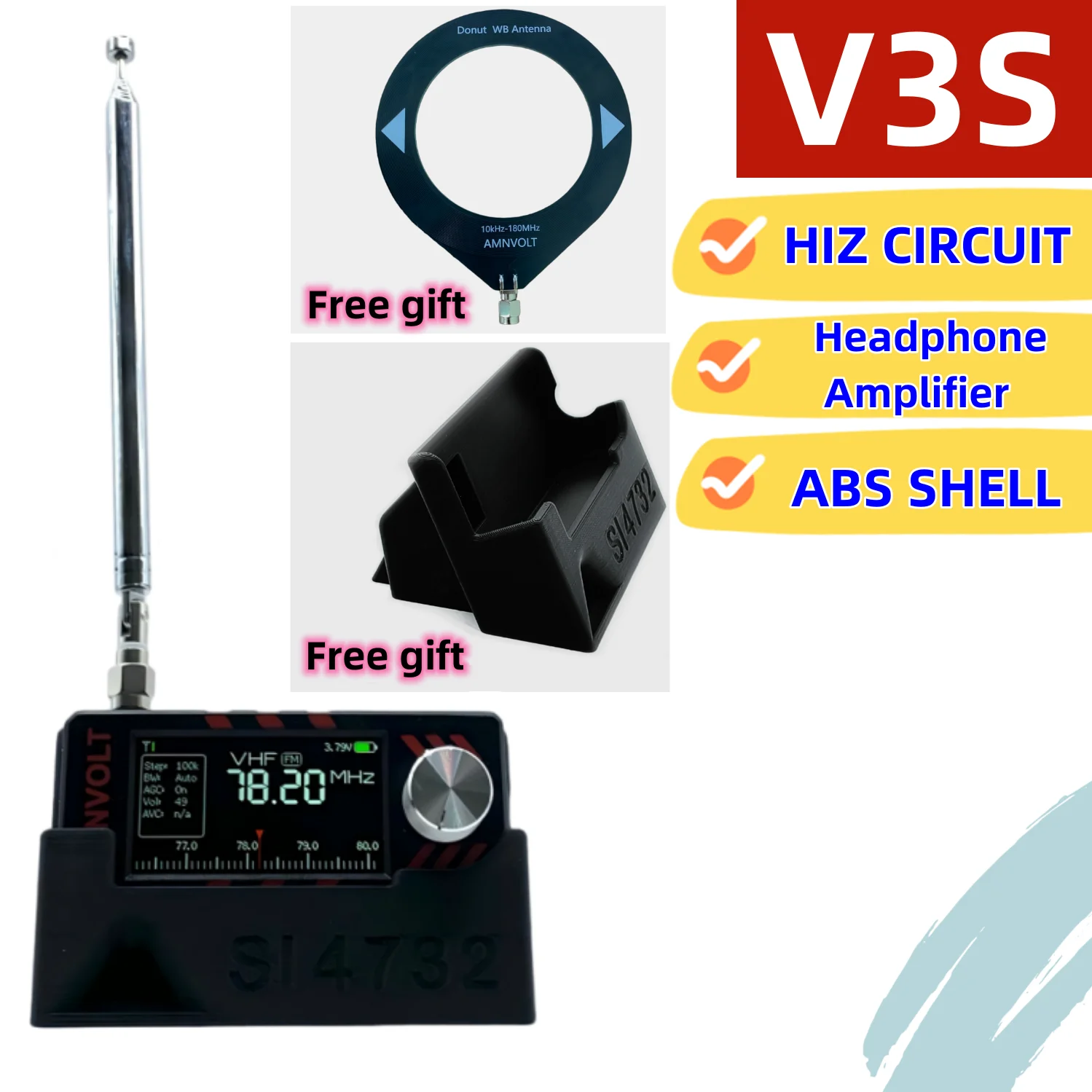 V3S AMNVOLT Mini SI4732 DSP Radio Receiver With Hi-Z, Headphone Amplifier Circuit FM AM SSB LSB USB Mode