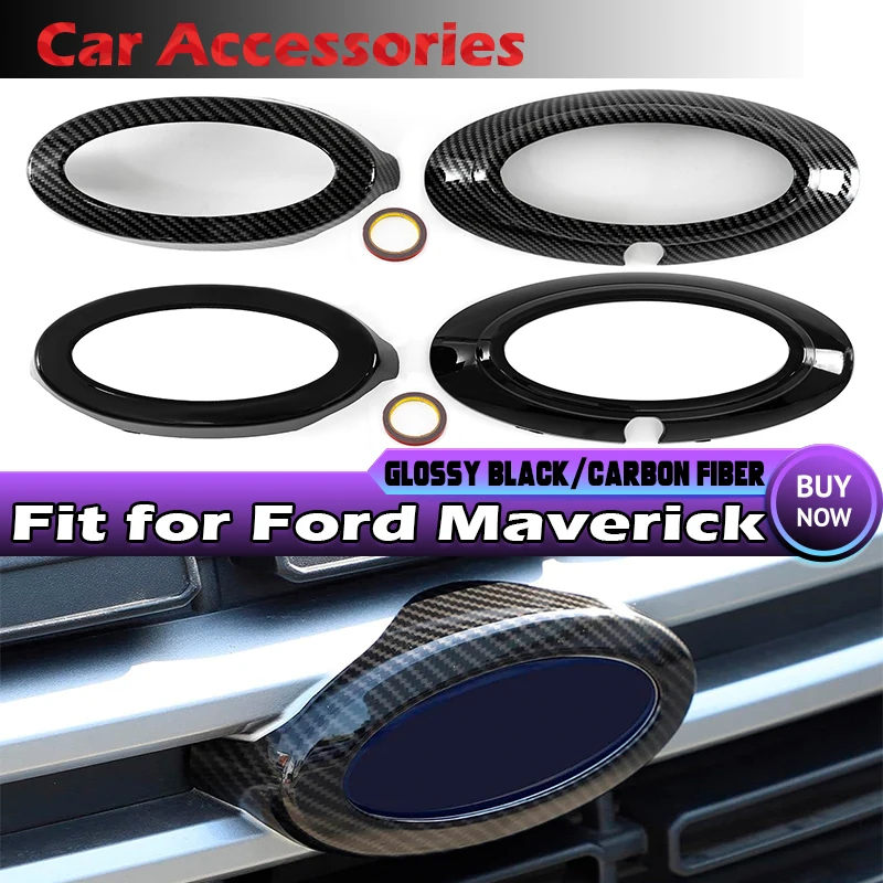 For Ford Maverick 2022+ABS Carbon Fiber/ Black Logo Decoration Ring Front&Rear Cover Car Stickers Accessories Emblem Badge Trim