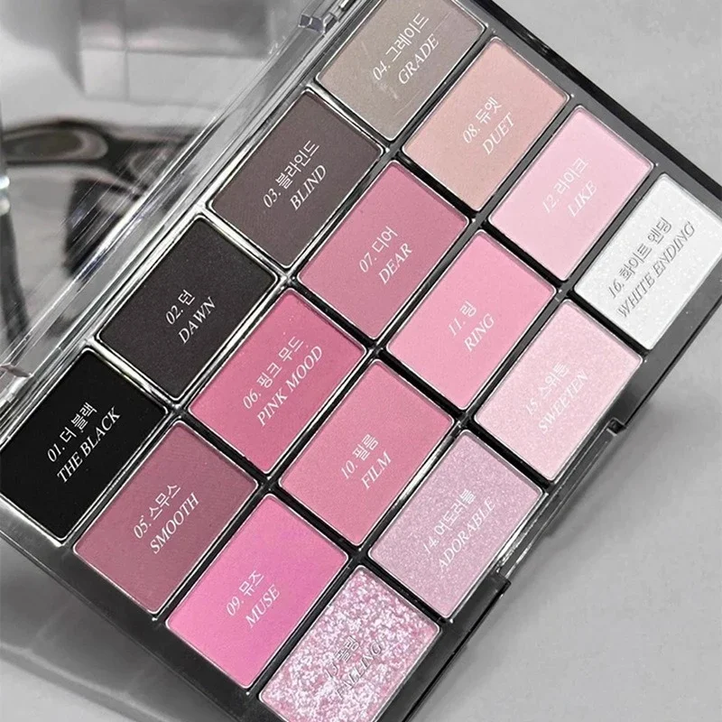 16 色ブラックピンクアイシャドウパレットグリッターシマー真珠光沢のあるマット低彩度スタイル長持ちアイシャドウアイメイク