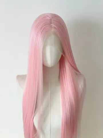Peluca rosa claro para mujer, peluca con malla frontal 13x4, pelucas sintéticas largas y rectas de 26 pulgadas, peluca de Cosplay de fibra Natural suave resistente al calor