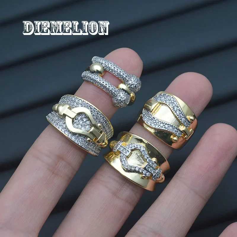 Vintage Tweekleurige U-vormige Hoefijzer Verstelbare Brede Ringen voor Vrouwen Luxe Verharde Zirconia Eenvoudige Stijlvolle Vrouwelijke Sieraden