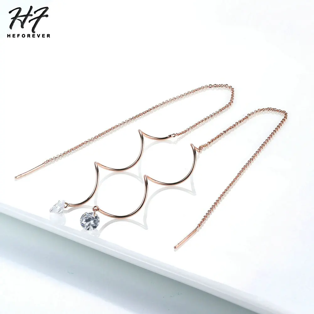 Simple Spiral Ear Line Earrings For Women AAA+ Cubic Zirconia Rose Gold Color Fashion Earings Jewelry Xmas Gift KC170