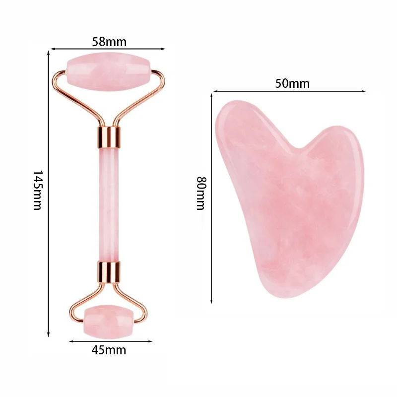 Rose Quartz Face Roller Gua Sha Massager Kit Crystal Stone Guasha Facial Beauty Tool Scraping Board Set view 4