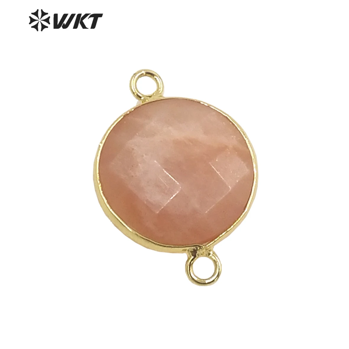 

WT-C314 Newest Round Double Faceted 18k Gold Bezel Natural Colored Stone Jewelry Connectors INS Hot DIY Loops Pendants