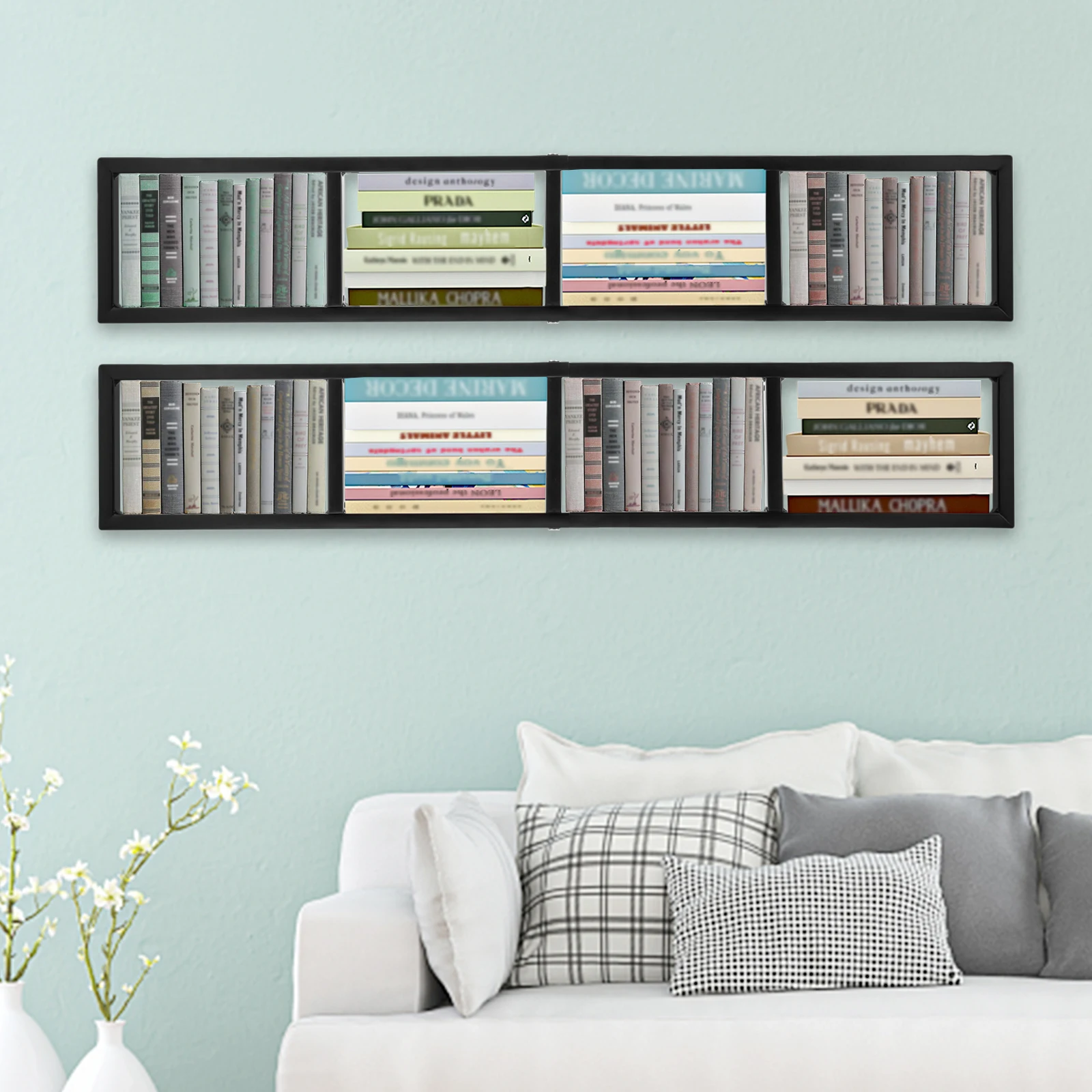 قطعتان من رفوف تخزين الأقراص المضغوطة المعدنية مقاس 34 بوصة، باللون الأسود، قابلة للتركيب على الحائط لتوفير المساحة، تحمل ألعاب CD/DVD/الفيديو، لمراكز الوسائط المنزلية