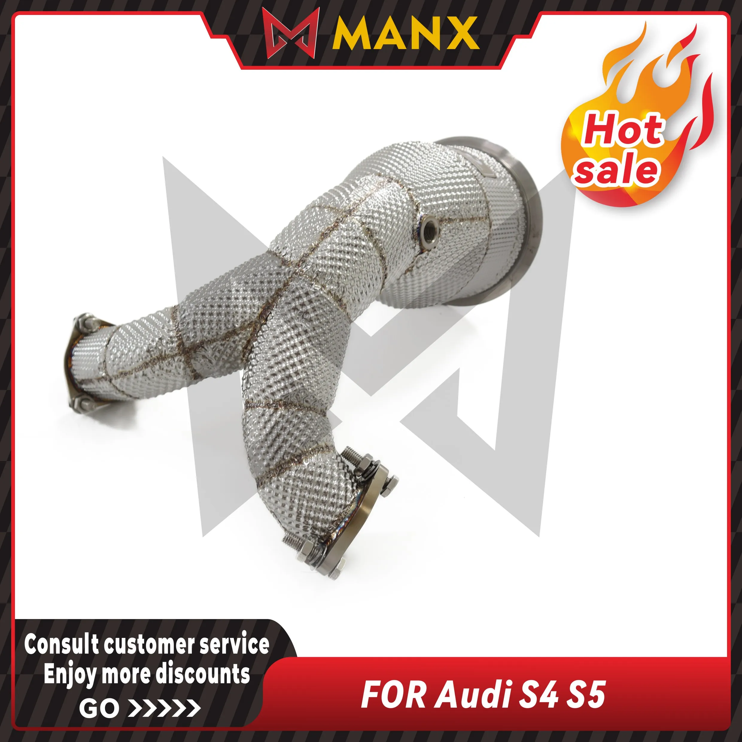 Catalyzed Downpipe Catless Downpipe for Audi S4 S5 GB5 NO OPF Stainless steel Performance Auto Exhaust pipe with heat shield