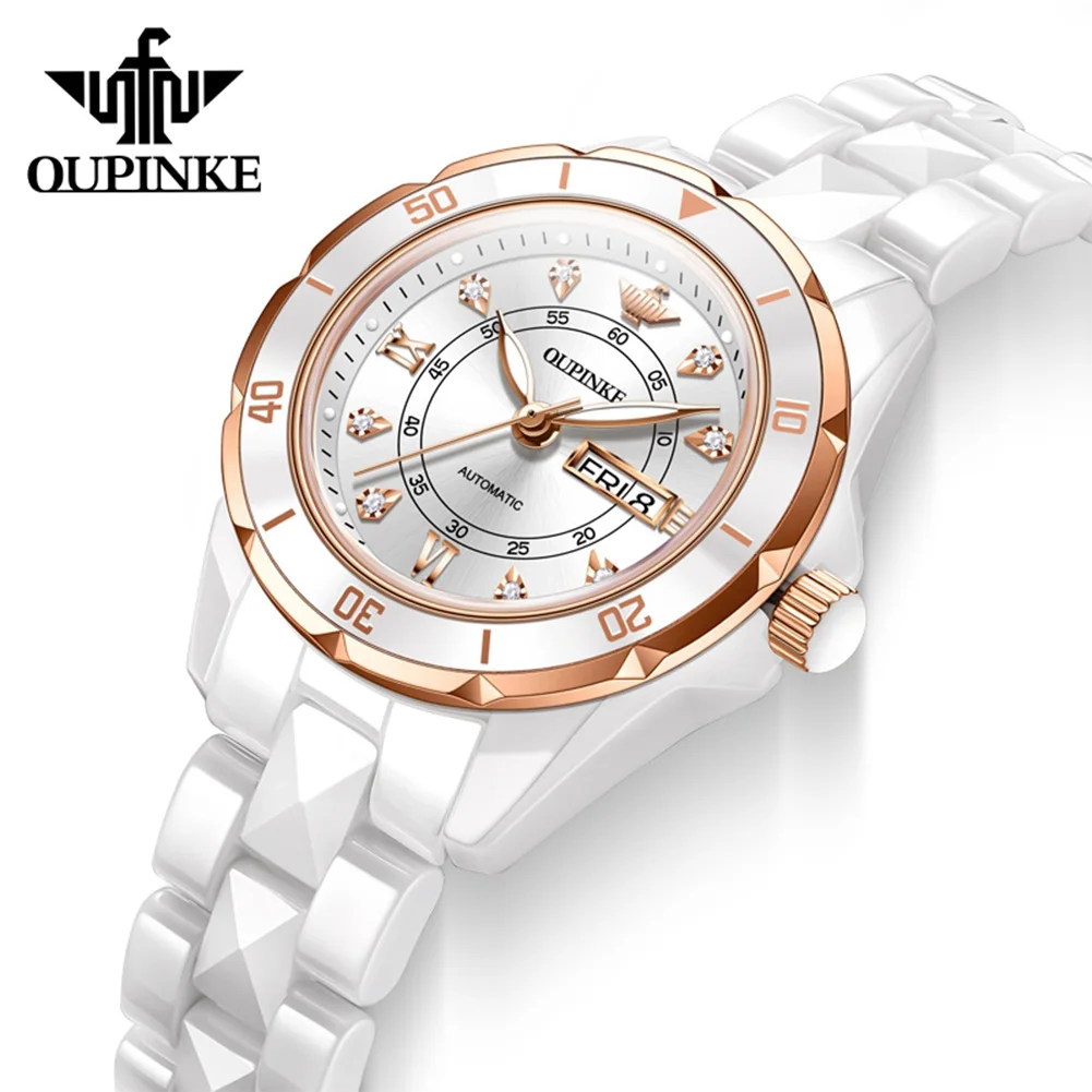 OUPINKE Fully Ceramics Strap Automatic Mechanical Watches for Women Elegant Luxury Japan Mechanical Movement Ladies Watches 3301