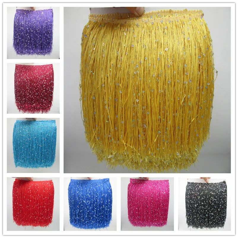 

YY-tesco 10 Meters 20cm Wide Lace Fringe Trim Tassel Fringe Trimming For DIY Latin Dress Stage Clothes Accessories Lace Ribbon