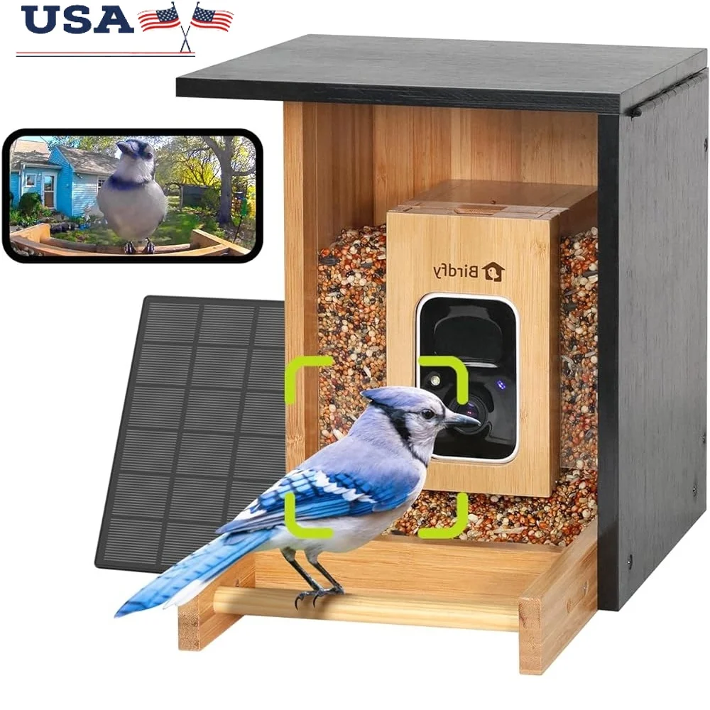 

AI Smart Bird Feeder Camera Solar Powered Bamboo Real-Time Identification 6000 Species 1080P Night Vision Shareable Birdwatching