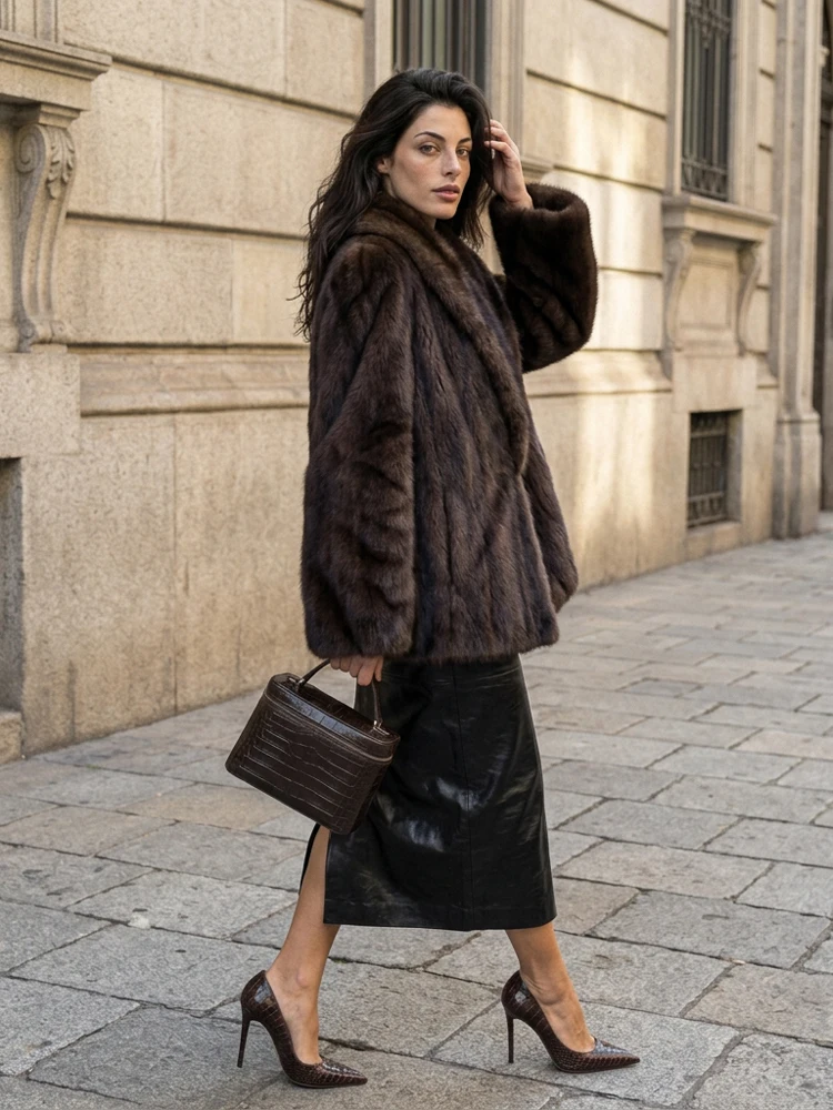 Women Winter Thick Faux Fur Short Jacket Wide Lapel Loose Style Hand Pockets Luxury Elegant  Party Wear Ladies Outer Overcoat