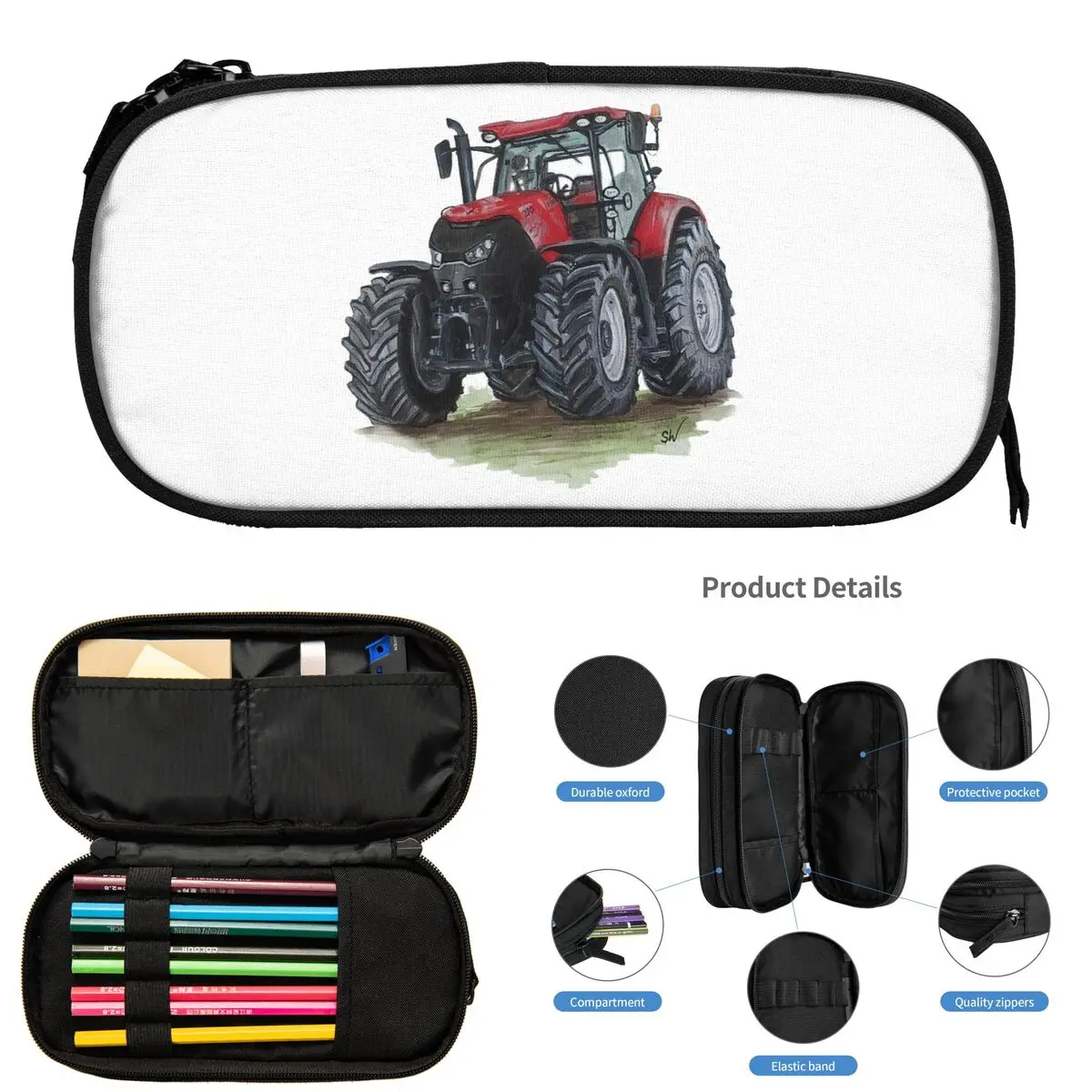 

Big Red Tractor Pencil Cases for Student School Pen Box Pencil Bag Large Storage Pencil Pouch Storage Stationery Supplies