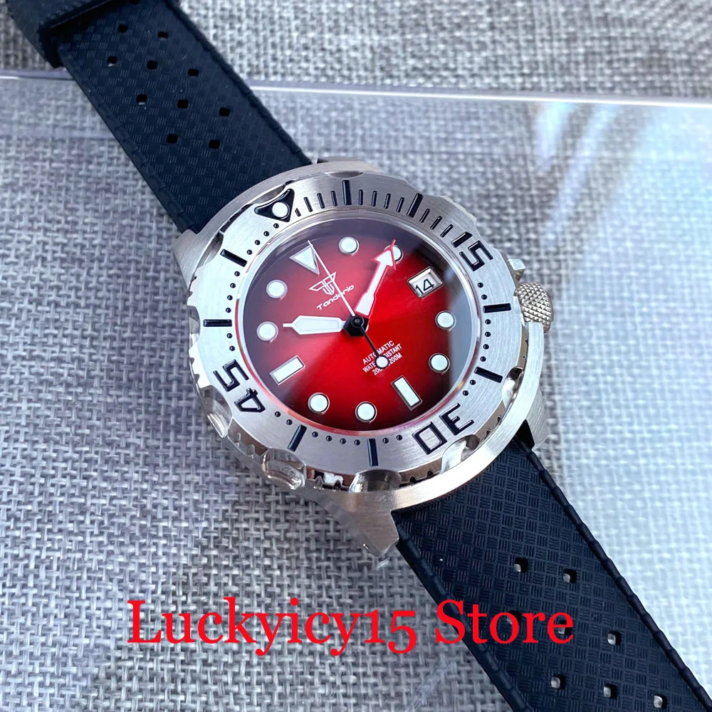 20ATM Waterproof Diving Monster Watch Men Tandorio 42MM Gradient BlacK Red Dial Automatic NH35A Watch Sapphire Glass AR Coating