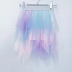3-12Yrs Gauze Girls Skirts 2023 Rainbow Irregular Skirt Children's Bottomst Girl Tutu Princess Dance Skirt Mother Child Skirt