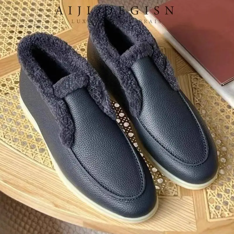

unisex Winter high top casual women's shoes Warm cold resistant wool snow boots All cowhide men's boots Women's ankle boots