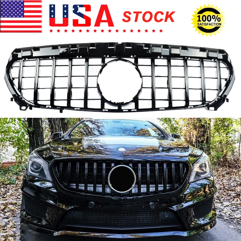 

Gloss Black GT Style Front Grille Bumper Grill For Mercedes-Benz W117 C117 CLA 250 2013-2016 Racing Grills Without Camera Hole
