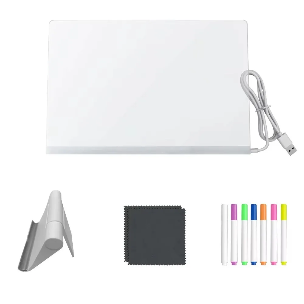 カラフルな 7 ペン LED ノートボード ナイトライト付き USB 電源書き換え可能な表面子供用お絵かきボード消去調整可能なスタンド