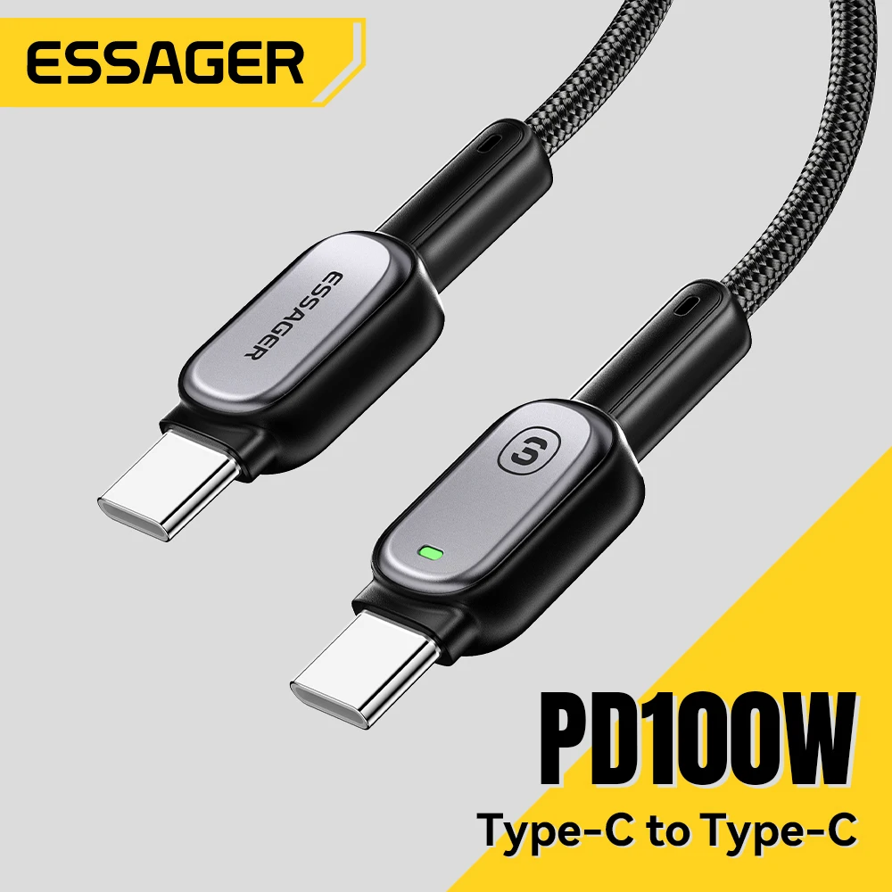 Essager 100W Type-C to Type-C Cable PD Fast Charging Charger USB C to USB C LED Cable For Iphone  Macbook iPad Data Cord Wire