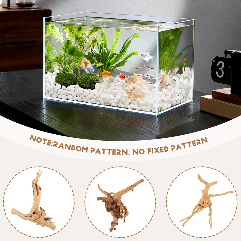 Mini Driftwood for Aquarium Natural Wood Branches Fish Tank Decorations Reptiles Tree Trunk Driftwood Assorted(10 Pack)-A51M