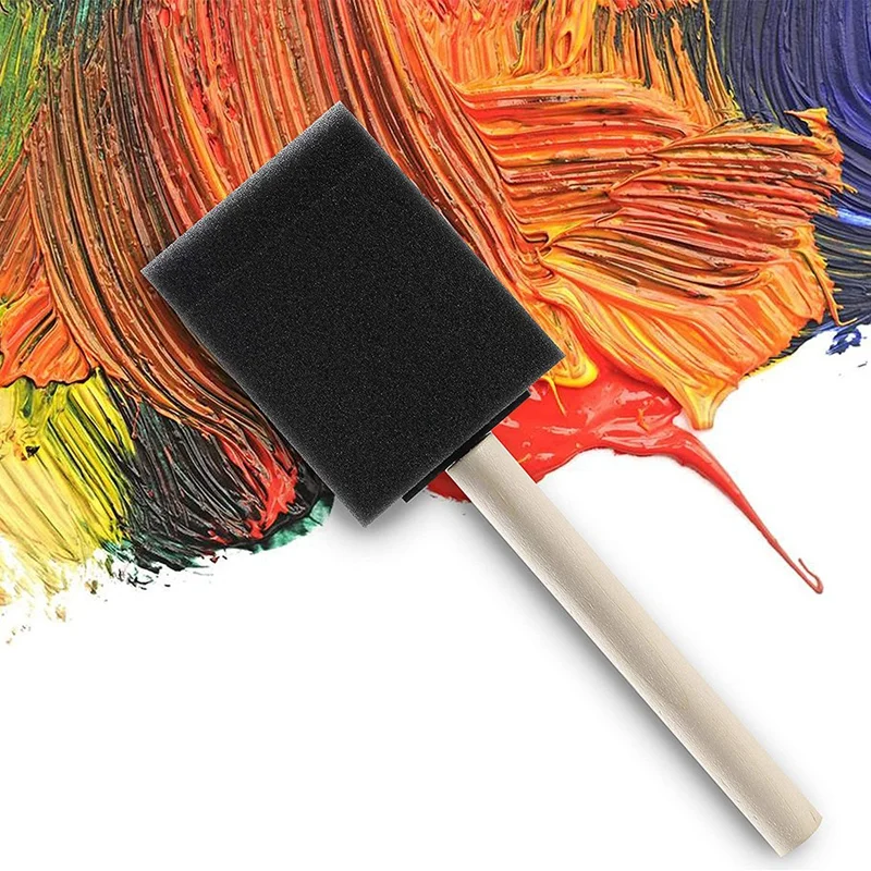 50 Pcs 2 Inch Foam Sponge Wood Handle Paint Brush Set, Great For Acrylics, Stains, Varnishes, Crafts, Art