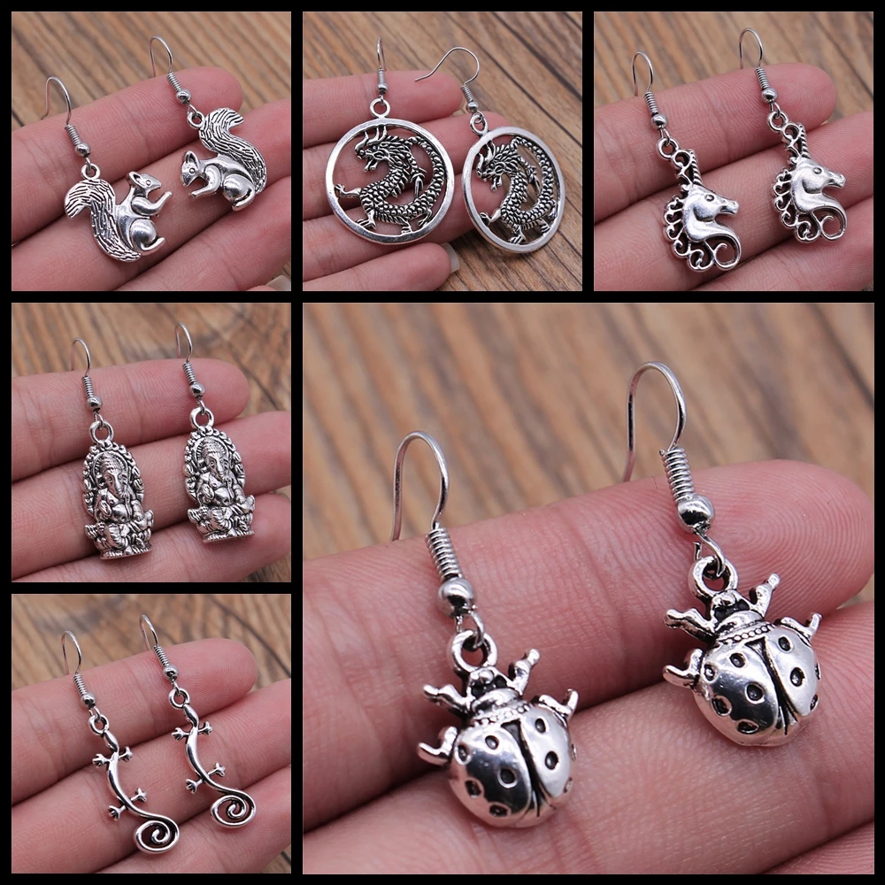 Animal Earring For Girl Women Lady Vintage Elephant Ladybug Snake Dragon Rabbit Squirrel Koala Earring Gift Dangle Earring
