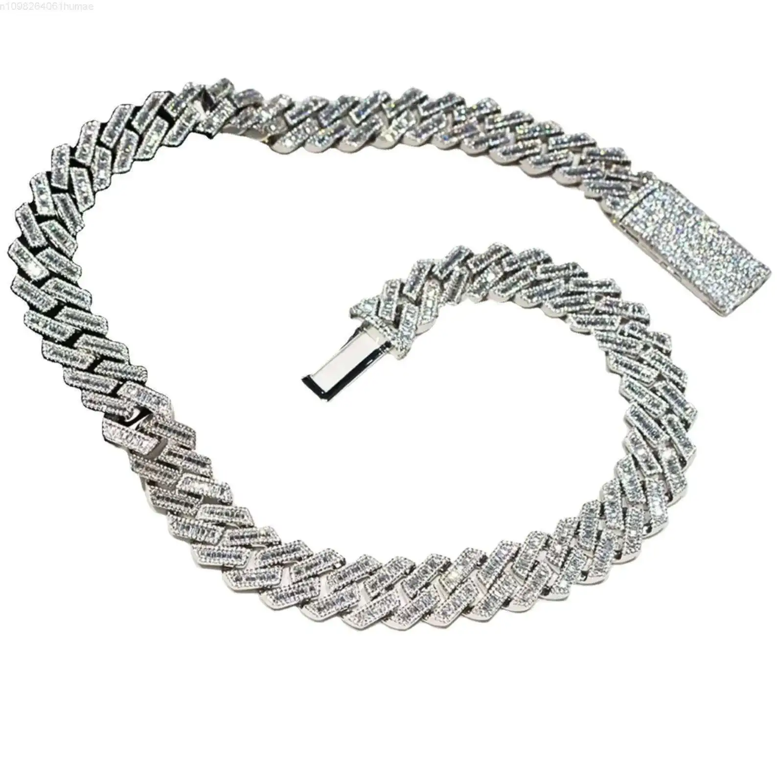 

Certified Grade Captivating Baguette Cuban Link Silver Chain with Moissanite Stone for Sale by Indian Exporters Gold Plated