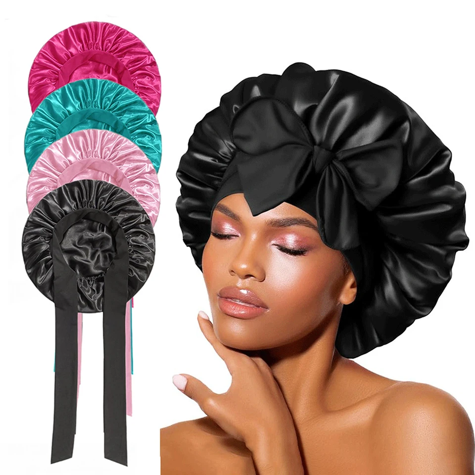 

Шапочка для сна женская атласная однотонная, ночной колпак для ухода за волосами, шапочка-боннет для женщин и мужчин, унисекс, ночной колпак, тюрбан для душа