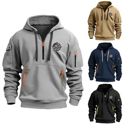 Herbst/Winter 2024 neuer Herren mantel Casual Sports Multi-Reiß verschluss Tasche Arm Abzeichen Druck europäischen Größe Langarm Hoodie Pullover