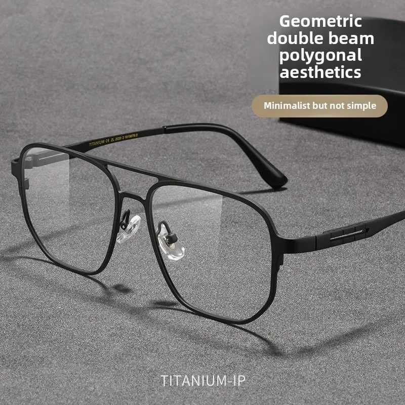 Retro Double-beam Men’s Large-frame,Pure Titanium Comfortable Spring Hinge Temple  Myopia Glasses, Prescription Glasses