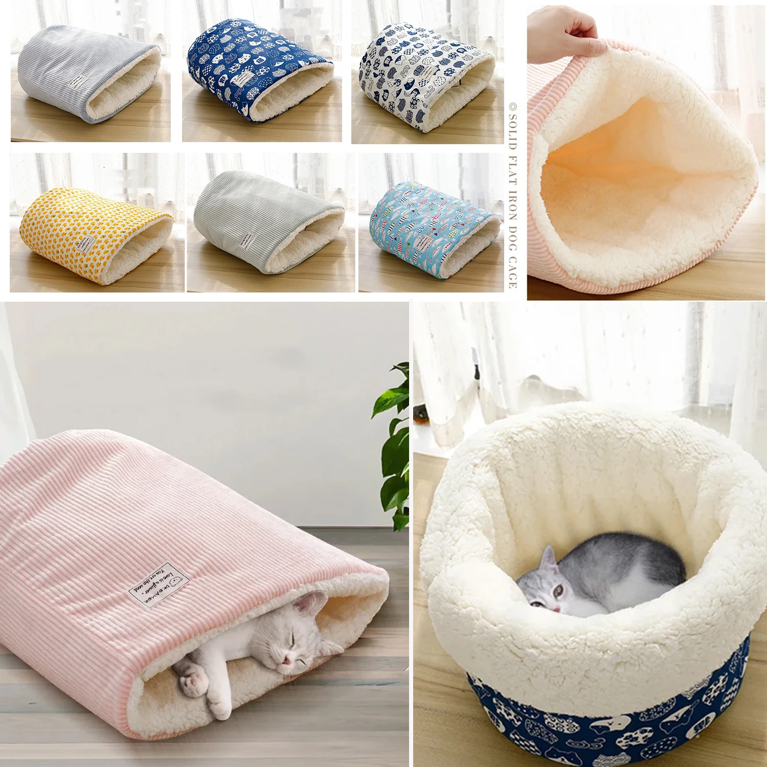 

Thicken Plush Puppy Kennel Winter Warm Cat Sleeping Bag Dogs Bed Basket Soft Comfortable Pet Kitten Cave House Thicken Nest