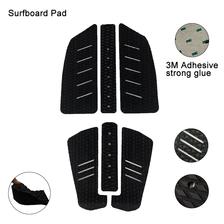 

3M Glue Strong Surfboard Traction Pads Premium EVA Foam Non Slip Diamond Grip Mat Longboard Skimboard Food Pads SUP Deck Black