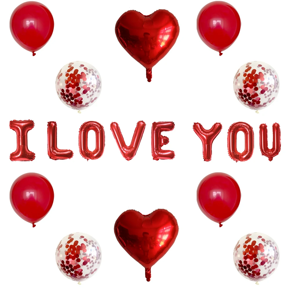 مجموعة بالونات أحبك بتلات حمراء مقلدة على شكل قلب من الألومنيوم بالون من فيلم عيد الحب لتزيين اقتراح الزفاف #5