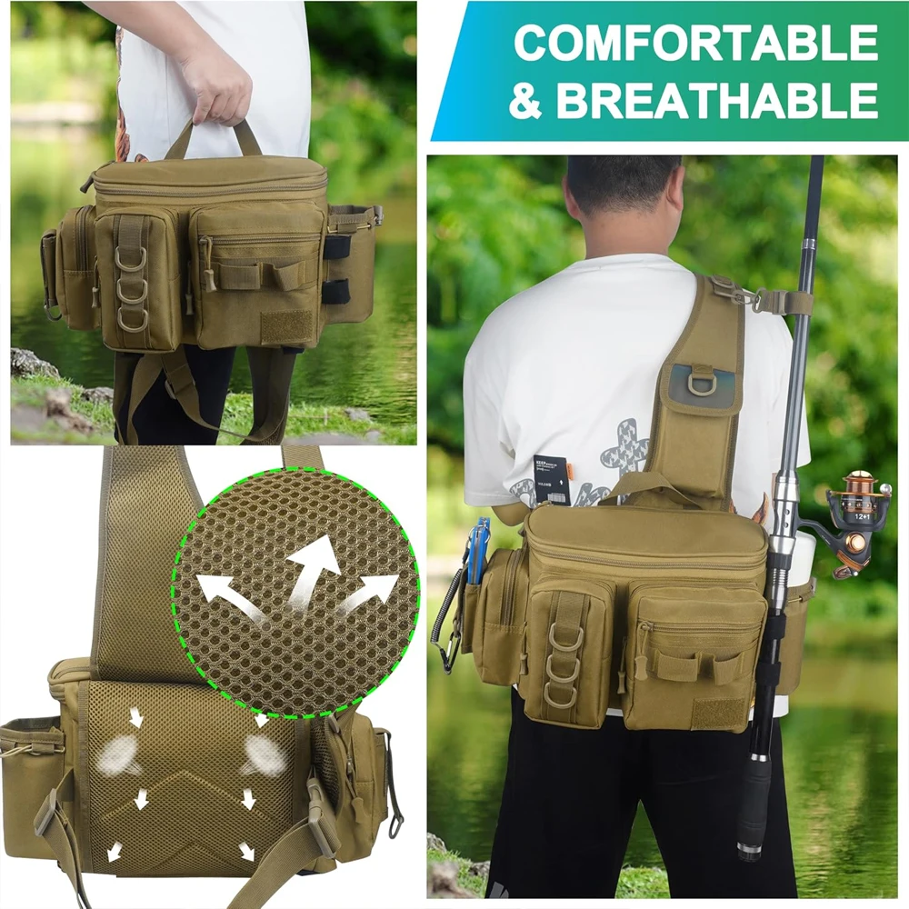 Crossbody-Angelzubehör-Aufbewahrungstasche, Hüft-Rucksack mit verstellbaren, breiten Schultergurten, große Kapazität, leicht – Detail 19