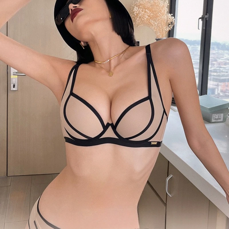 Sexy French Bra Women's Underwear Set Push-up Bra Panty Sets Comfort Brassiere Adjustable Straps Gathered Lingerie Set