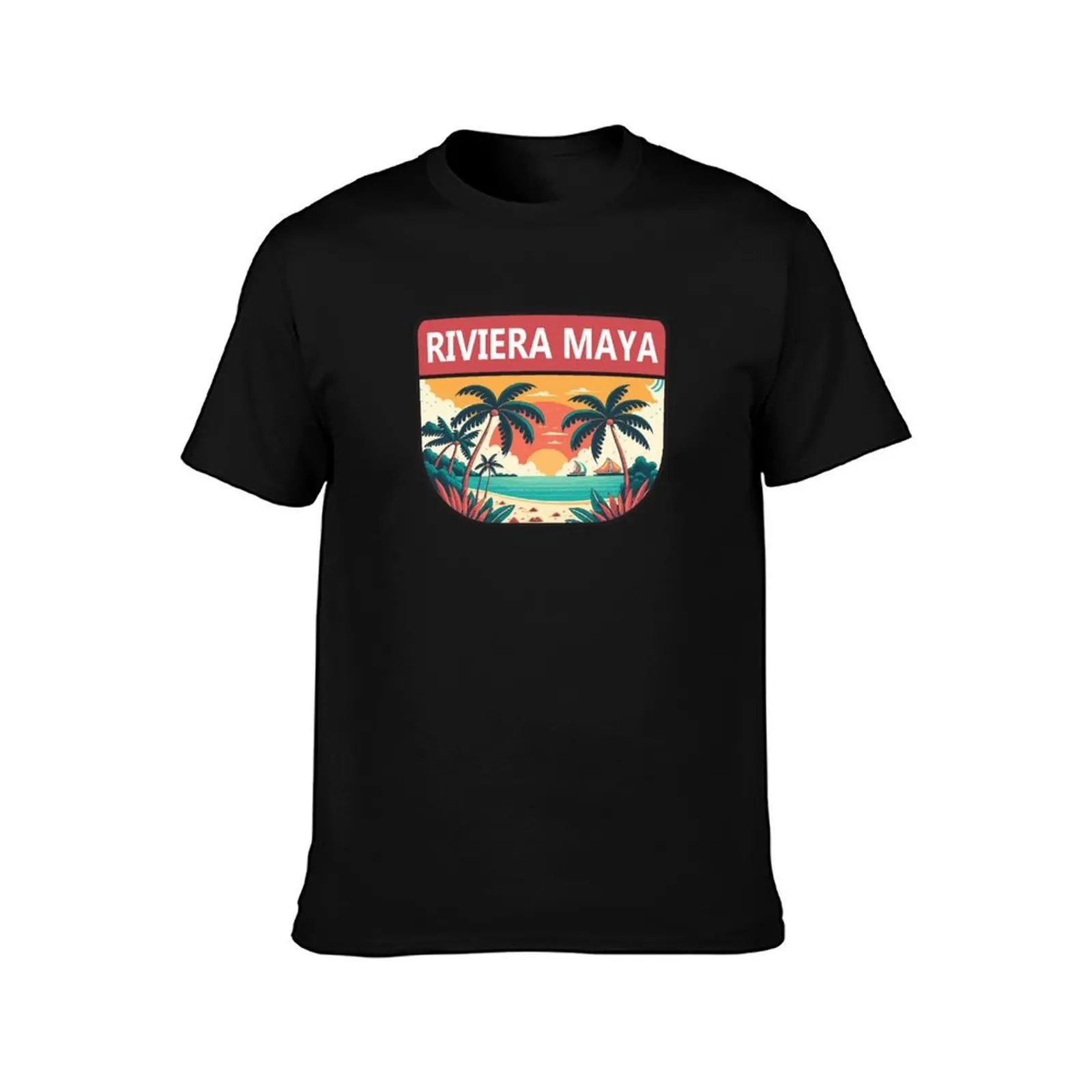 Riviera Maya Retro Emblem T-Shirt, Summer Casual Cotton Tee, Oversized Streetwear Tops, Vintage Graphic Print, Unisex Men Women