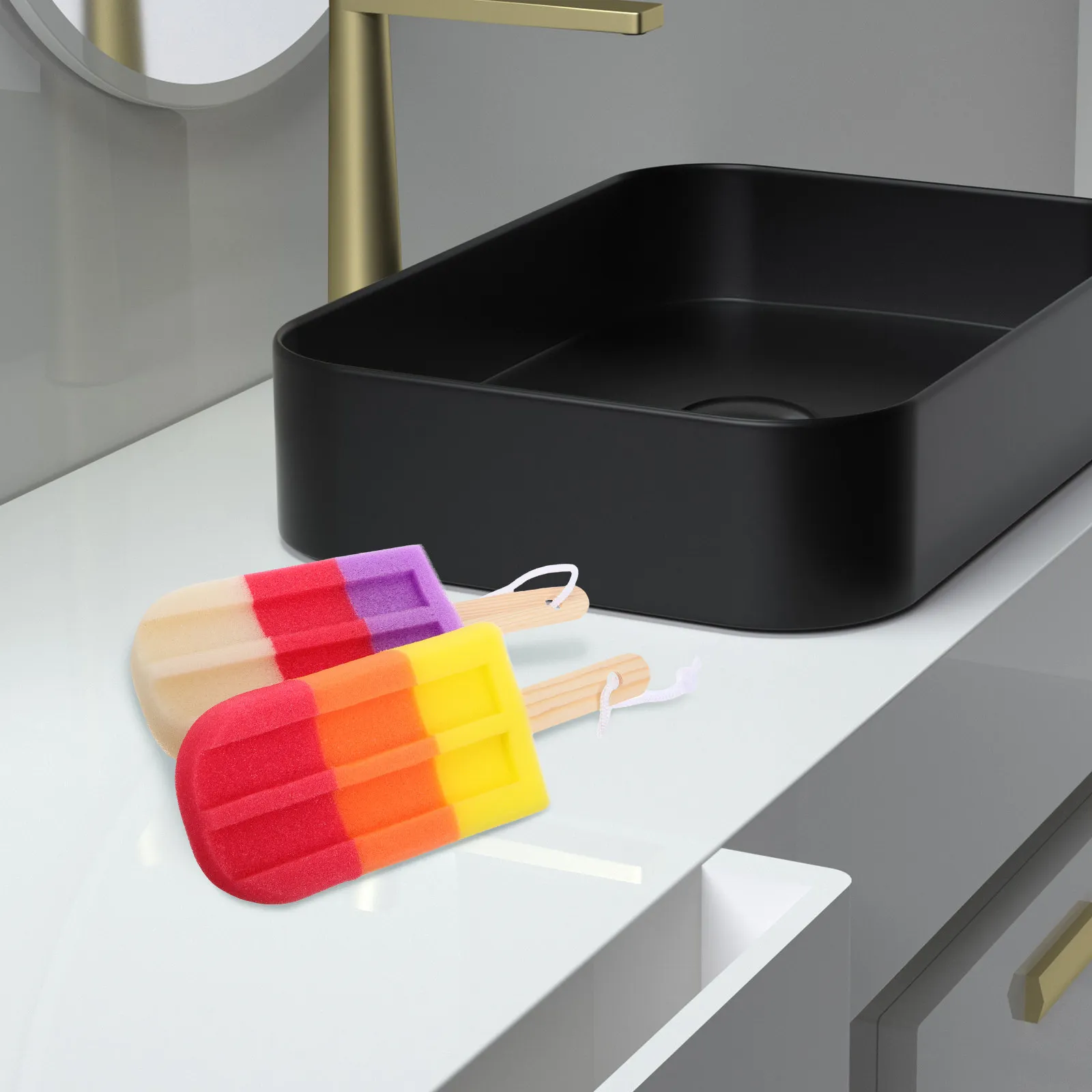 2Pcs Colorful Ice Cream Bath Sponge Soft Exfoliating Shower Scrubbing Body Loofahs Gentle Skin Cleansing Pads Scrubbing
