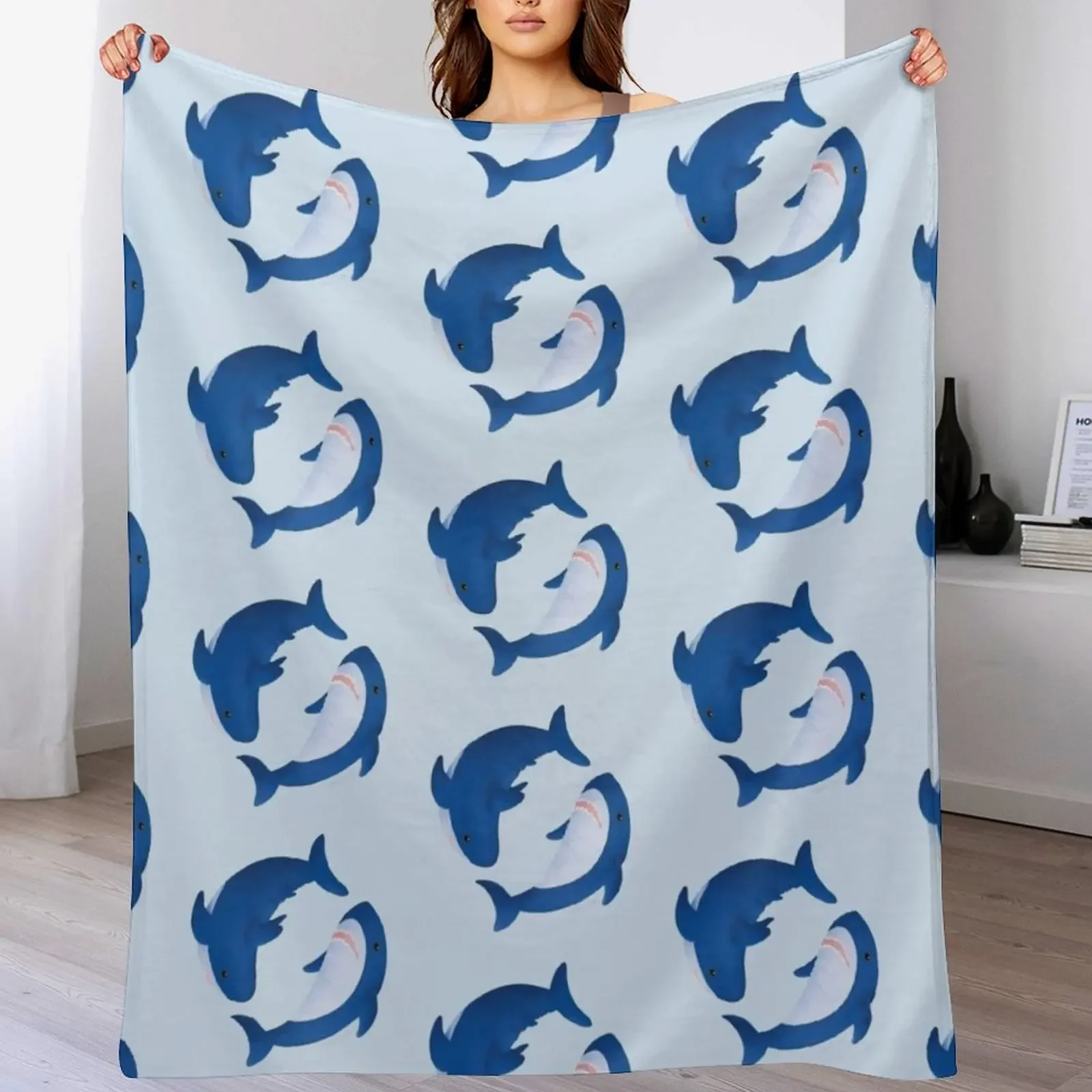 

Brucie & Archie Blahaj shark pattern Throw Blanket Sofa Quilt Shaggy Large sofa bed Blankets