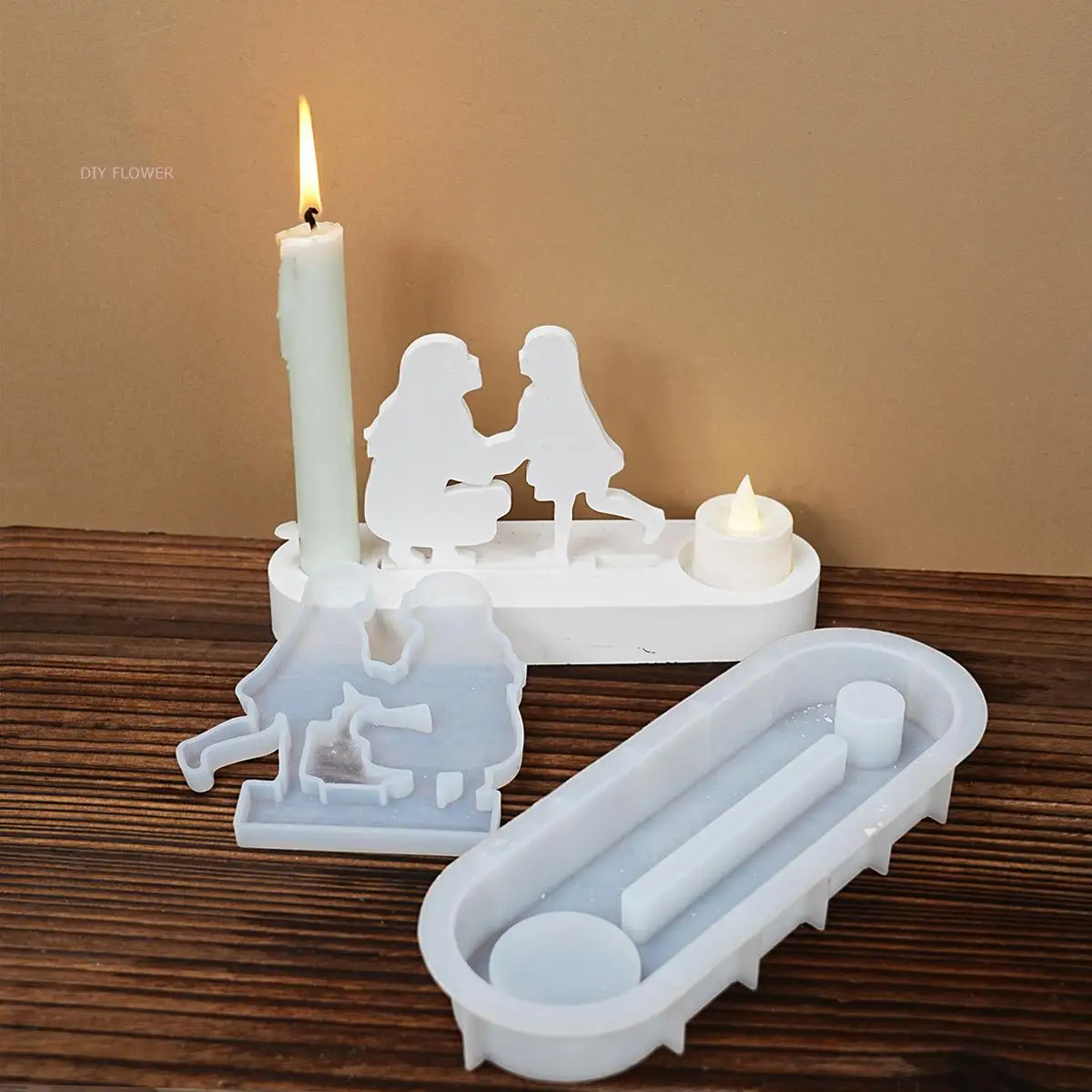 Soporte de vela 3D para madre e hija, molde de silicona para hacer en cuclillas, decoración del hogar, regalo para el día de la madre